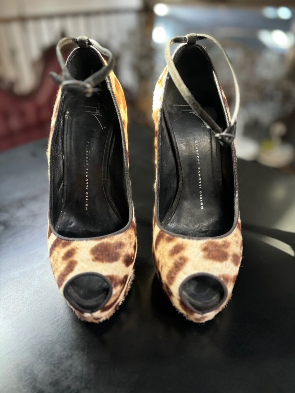 Giuseppe Zanotti Leopard Peep-Toe Pumps | Color Black/Brown | Size 39